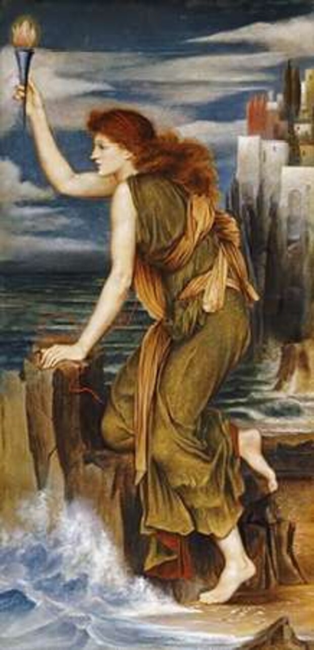 Hero Holding The Beacon For Leander Poster Print by Evelyn De Morgan - Item # VARPDX264791